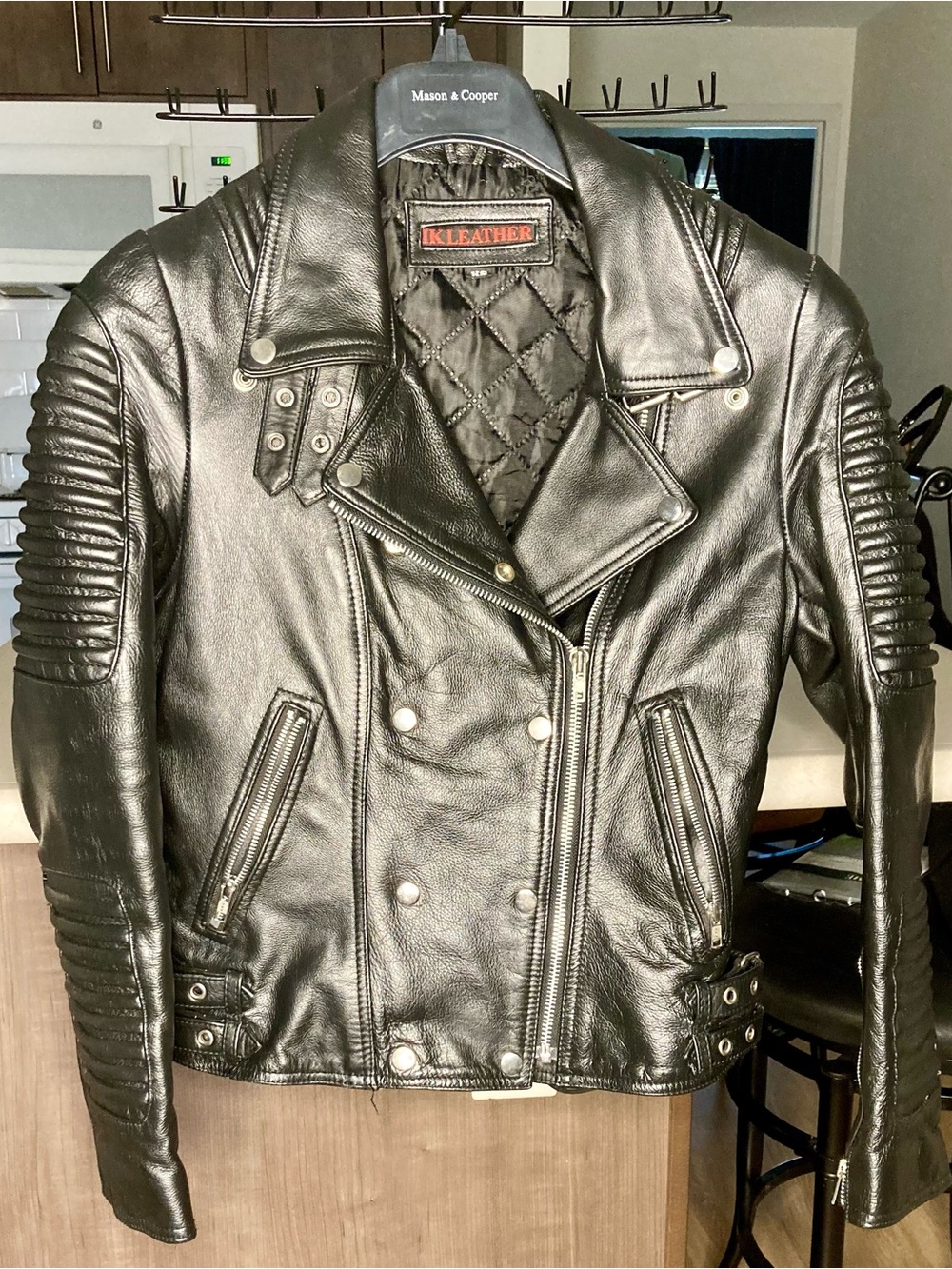 IK LEATHER Women's Black Quilted Biker Genuine Leather Jacket XS